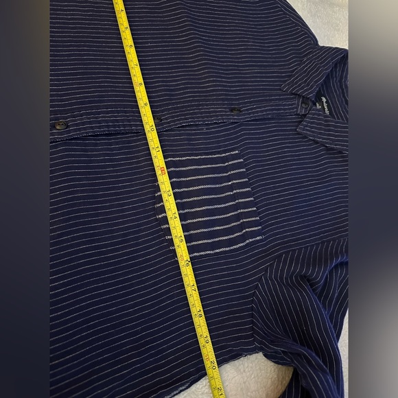 MADEWELL Long Sleeve Hi-Lo Button Up Casual Shirt. Women’s M. Stripes. Navy Blue - Picture 9 of 11